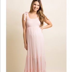 Pink Shoulder Tie Tiered Maxi dress 👗